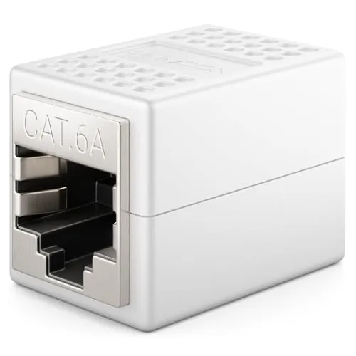 deleyCON 1 Stück RJ45 Kupplung (10 Gbit/s) LAN Kabel Verlängerung Netzwerkkabel Ethernet Adapter Verbinder Kompatibel zu Cat8, Cat7, Cat6, Cat5 Patchkabel LAN DSL POE 2X RJ45 Buchse - Weiß