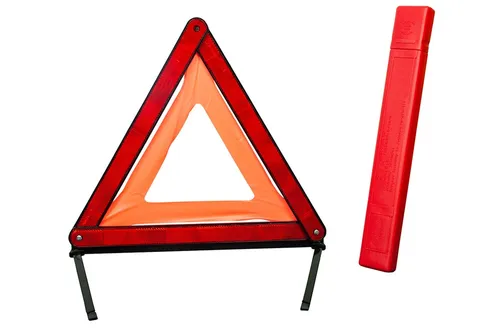 Warndreieck fürs Auto zusammenlegbar mit Metallfuß und Kunststoffköcher ca 42cm