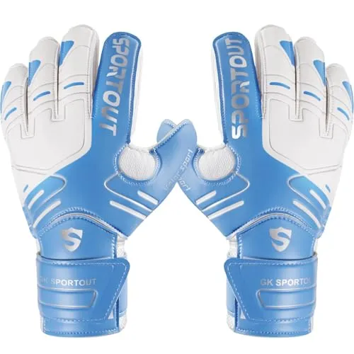 Sportout Torwarthandschuhe, Torwarthandschuhe Kinder,Herren mit rutschfeste 4mm Latex, Torwart Handschuhe für Kinder,Fußballhandschuhe mit Fingersave,Erwachsene und Jugendliche (Blue, 6)
