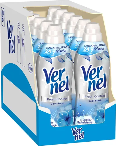 VERNEL Fresh Control Cool Fresh Weichspüler 444WL (12x37 Waschladungen), Wäscheduft für 24/7 langanhaltende Frische mit Geruchs-Neutralisierungs-Technologie, recycelbare Flasche