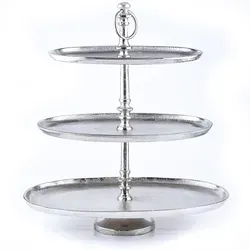 Marrakesch Orient & Mediterran Interior Etagere Annika Oval 48cm - Elegante 3-stufige Etagere aus handgearbeitetem Aluminium, ideal für stilvolle Serviermöglichkeiten und moderne Einrichtung.