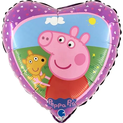 Grabo Folienballon Mylar Peppa Pig Herz, Rosa, 1 Stück, 45 cm, Selbstdichtend, Peppa Pig Fans, Kinder, Feierliebhaber, Unisex-Kinder