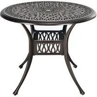 COSTWAY runder Gartentisch mit Schirmloch, Ø90cm aus Aluminiumguss - Eleganter Gartentisch aus hochwertigem Aluminiumguss, wetterfest und langlebig. Mit 5 cm Schirmloch für optimalen Sonnenschutz. Ideal für Balkon, Terrasse oder Garten.