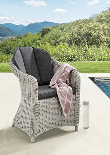 Destiny Gartensessel Malaga 2er Set - Essstühle aus wetterfestem Polyrattan mit Aluminiumgestell, inklusive 5cm dicker Sitzpolster für höchsten Komfort und Langlebigkeit.