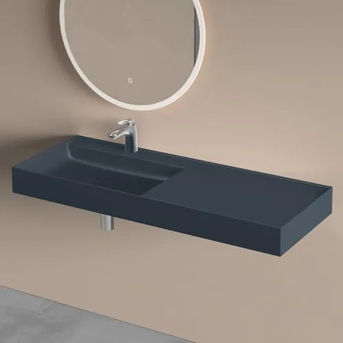 doporro Colossum630 Waschbecken aus Mineralguss, 120 cm - Hochwertiges Waschbecken in matt Anthrazit, gefertigt aus Mineralguss mit elegantem Design und Überlaufschutz. Inklusive Ablaufgarnitur, ideal für modernes Badezimmer.