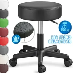 Tresko® Rollhocker mit Lehne, 150 kg, Höhenverstellbar, Blau