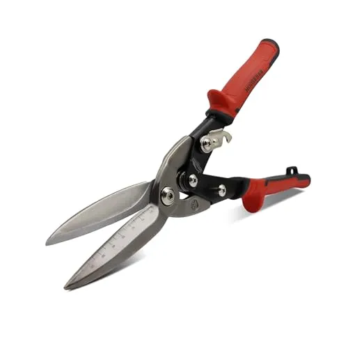 HOUSERAN 30cm Profi Metallschere Blechschere Gerader Schnitt, Schwere CR-MO Schere mit Doppelhebel, Skalenmarkierung & Sicherheitsverriegelung, Drahtschere für Metall