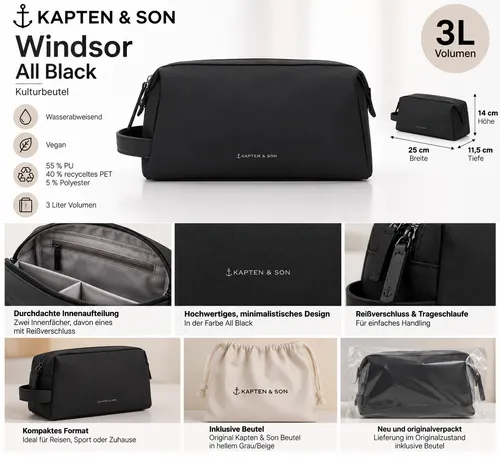 Kapten & Son Kulturtasche Windsor All Black SCHWARZ von Kapten and Son Windsor