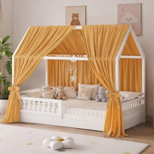 Stück Hausbett Himmel, Betthimmel Hausbett aus 100% Baumwolle Musselin, Stoffhimmel für Kinderbett Kinderzimmer in 4 Farben, Betthimmel , für Hausbett Mädchen Jungen, H270 x B67 cm (2 Stück) 2