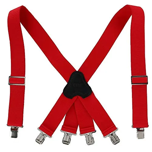 CTM Herren Hosenträger mit Clipende, elastisch, 5,1 cm, rot, Einheitsgröße