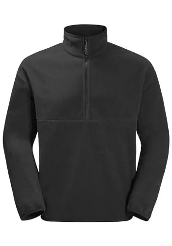 Jack Wolfskin Unisex Bockenheim Fleece Jacke, Granitschwarz, S - Funktionsjacke aus recyceltem Polartec-Fleece, bietet Wärme und Komfort mit praktischem halben Reißverschluss und Vordertasche.