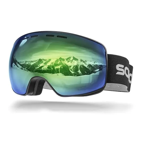 SCHNORR Skibrille Ventra Grün S3 | Sphärisch, Anti-Fog, Full REVO, UV400 Skibrille Männer, Ski Brille Frauen, Snowboardbrille, schlechtes Wetter, Schibrille, Skiing Goggles