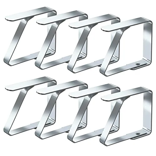 Blooven 8 Stück Tischtuchklammern Edelstahl, Tischdeckenklammer Tischabdeckungsklemmen Tischdecke Clips Tischtuch Clips Silber, Für Tischplatten mit 1–3 cm Stärke (Klein x 8 Stück)