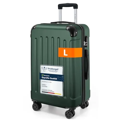 YONSLY Gepäck Suitcase Reisekoffer L, Dunkelgrün mit Zahlenschloss