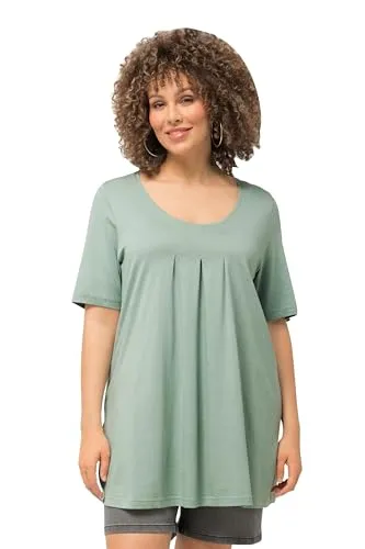 Ulla Popken Damen große Größen Übergrößen Plus Size T-Shirt, Zierfalten, A-Linie, Rundhals, Halbarm, Modal
