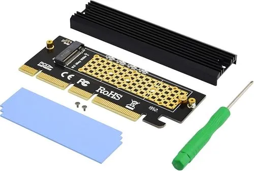 ADWITS PCI Express 3.0 4X 8X 16x auf M.2 NVMe und AHCI SSD Adapterkarte mit Kühlkörper, ohne Halterung und kompatibel mit Samsung 960 970 EVO PRO WD Schwarz und mehr
