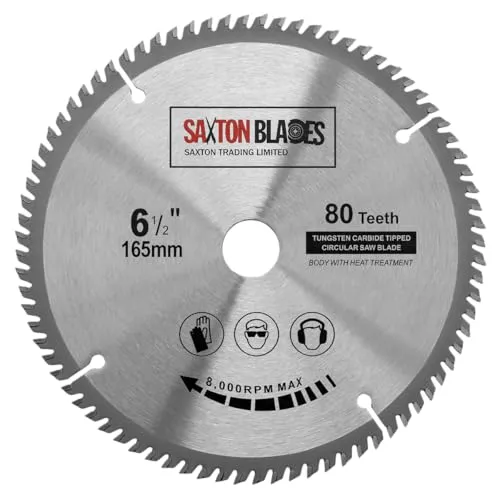 Saxton Blades TCT Kreissägeblatt für Holz, 165 mm x 20 mm (16 mm Ring) x 80 Zähne, kompatibel mit Bosch, Makita etc