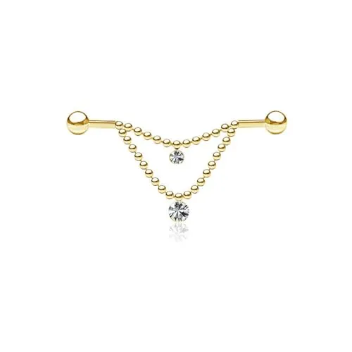 viva-adorno Industrial Piercing Scaffold Kette Kettchen Anhänger Kristall Opal Ohr Piercing gold Z572, Zirkonia Doppelkette