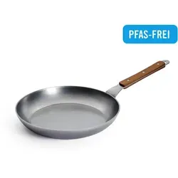WOLL Carbon Steel Flachpfanne 28cm - Pfanne aus Karbonstahl mit natürlichem Antihafteffekt, ideal für perfektes Anbraten und Röstaromen, hitzebeständig bis 300°C.