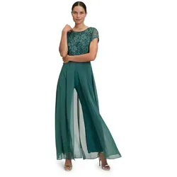 Vera Mont Damen Jumpsuit kurzarm 42, Dark Emerald - Eleganter Damen Jumpsuit mit Chiffon Überrock, ideal für besondere Anlässe. Schrittlänge 78 cm und Fussweite 50 cm. Kombiniert stilvoll Eleganz und Komfort für einen unvergesslichen Auftritt.