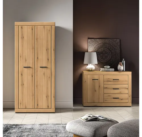 Lomadox Schlafzimmer-Set DAKAR-131, (Spar-Set, 2-tlg., Kleiderschrank Kommode), in Eiche, modern, schwarze Griffe
