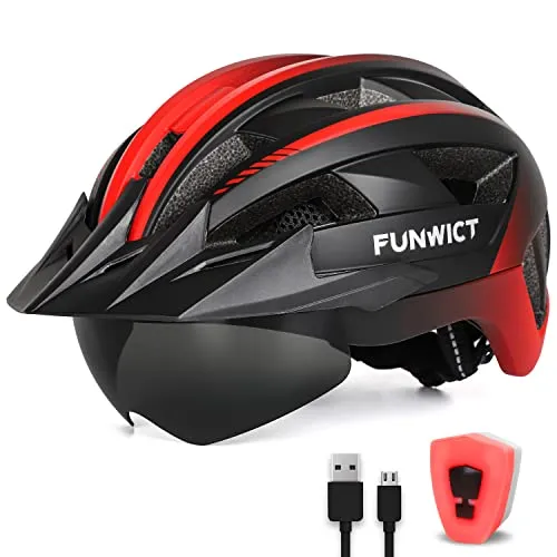 FUNWICT Fahrradhelm mit Visier und LED-Licht für Herren und Damen