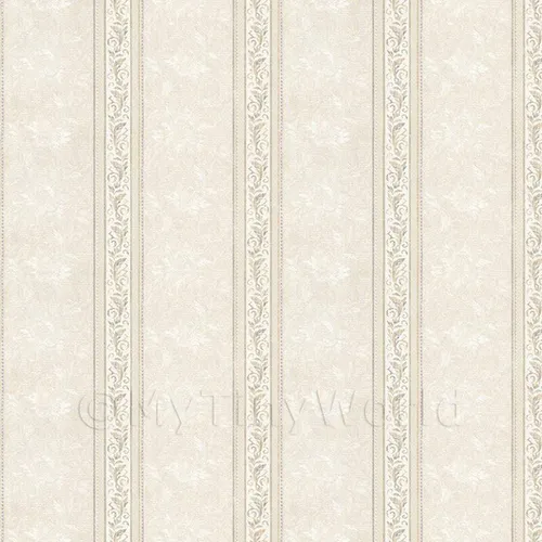 Packung 5 Puppenhaus Kunstvolles Blass Beige Und Grau Gestreifte Tapete Blätter