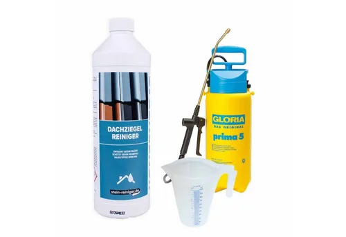 stein-reiniger.de Dachziegel Reiniger Konzentrat 1L mit Drucksprüher - Reinigungsmittel für Dachziegel, entfernt effektiv grüne Beläge und schützt vor Neubefall mit selbsttätiger Wirkung. Ideal für alle Dachziegelarten und verlängert die Lebensdauer.