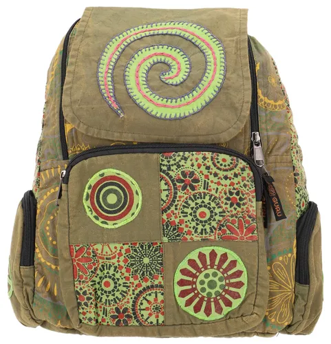 Patchwork Rucksack, Stonewash Freizeitrucksack, Ethno Look Rucksack - grün