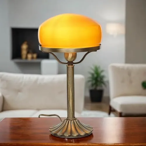 Licht-Erlebnisse Premium Tischlampe Messing Glas - Elegante Tischlampe im Pilz-Design aus massivem Messing und Glas, ideal für Schlafzimmer und Büro. Handgefertigt in Italien, bietet sie nicht nur Stil, sondern auch Qualität.