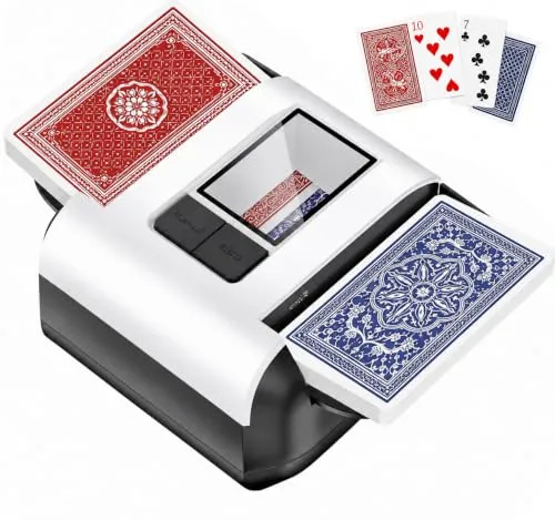 OUFUYU Automatischer Kartenmischer Wiederaufladbarer mit Auto&Manuell Modi | USB-C Schnelles Elektrischer Kartenmischer für Poker Rommé Texas Hold'em Bridge, Spieleabende, Reisen, Camping, Party