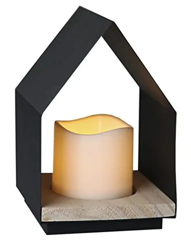 Star 062 – 90 Home Laterne mit LED Kerze Metall/Holz Schwarz 12 x 18 cm