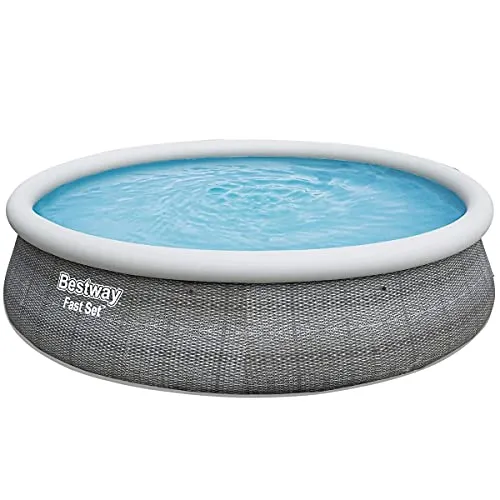 Bestway Fast Set Pool 457 cm, rund, Rattan grau in weiß von Bestway