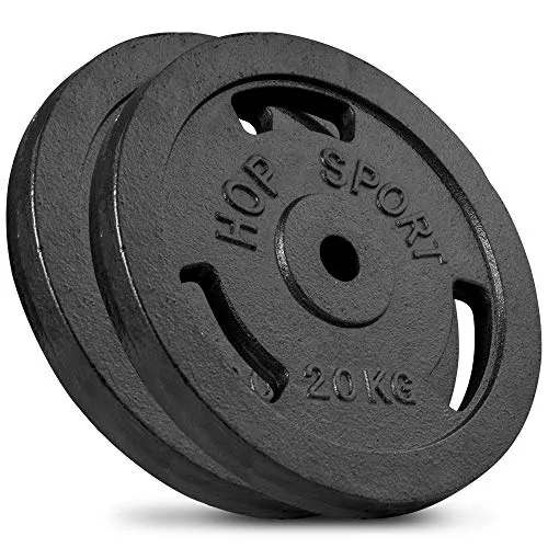 Hop-Sport 40 kg Gusseisen Hantelscheiben 30mm - Guss Gewichte Hantel Sets zur Auswahl: 4x10kg / 2x20kg / 4x5kg+2x10kg - 30/31 mm Bohrung (2 x 20 kg)