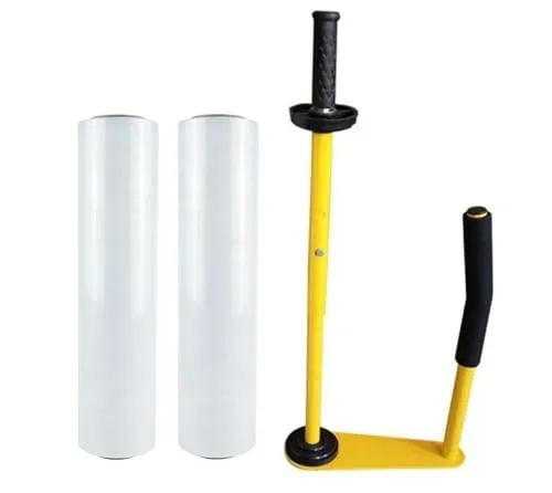 BAYLI Multitool Stretchfolienabroller mit 2 Rollen Folie - Multitool für Verpackung, inkl. 2 Rollen Stretchfolie 500mm x 290m, ergonomisches Design für müheloses Arbeiten und effizientes Einwickeln von Paletten und Gütern.