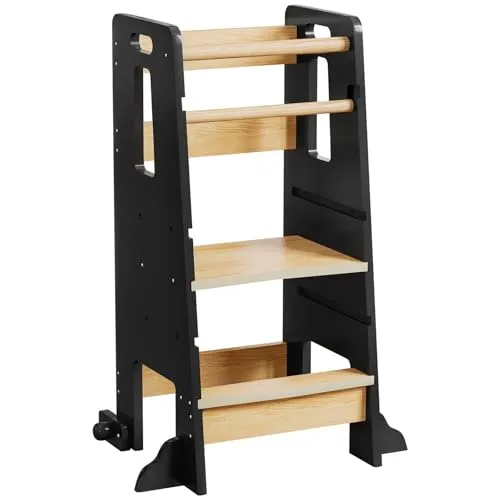 Yorbay Lernturm ab 1 Jahr: 3-Fach Höhenverstellbar Montessori Lernturm mit Kippschutz - Massiv und Stylisch Learning Tower für Kinder - für Küche und Bad Kleinkinderzimmer