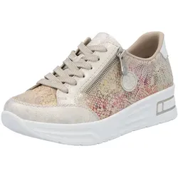 Plateausneaker RIEKER für Damen, Gr. 41 - Sportliche Plateausneaker aus Leder und Lederimitat mit dezentem Goldschimmer, ideal für Freizeitlooks und bequem durch gepolsterte Innensohle.