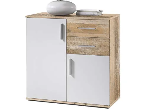 möbelando Kommode Schrank Sideboard Mehrzweckschrank Standschrank Freida IV Old Style hell/Weiß