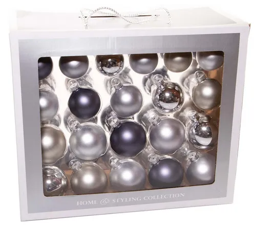 AM/63 Christbaumschmuck Glas Christbaumkugeln silber stahlblau 42 Weihnachtsbaum Kugeln (42-tlg)