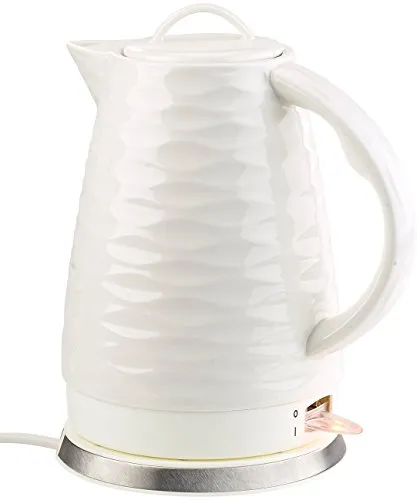 Rosenstein & Söhne Wasserkocher Keramik: Retro-Teekanne mit 1,7 Litern - Wasserkocher im charmanten Retro-Design aus hochwertigem Porzellan, ideal für Teeliebhaber. Mit 1.500 Watt Leistung und Abschalt-Automatik für sicheres Kochen.