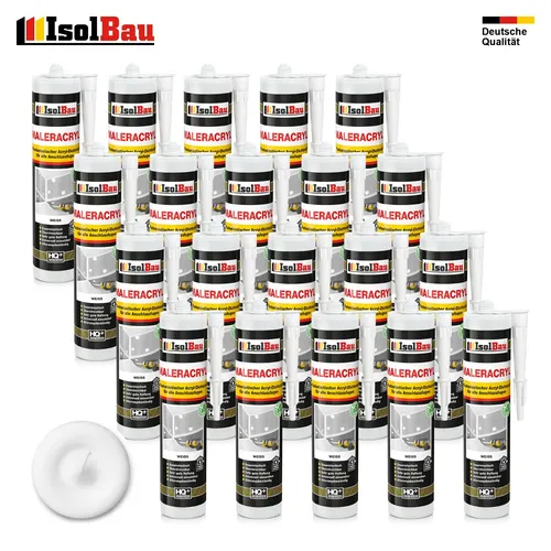 Maleracryl Bauacryl 20 x 300 ml Weiß - Plastoelastischer Dichtstoff - Dichtstoffe & Fugenmittel, geruchsneutral und sehr gut verarbeitbar, ideal für Innen- und Außenanwendungen mit hervorragender Haftung.