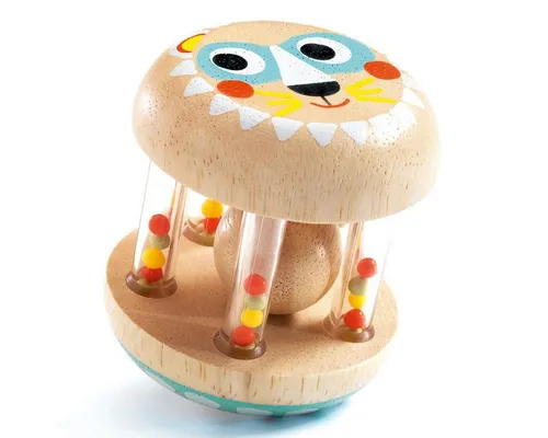 DJECO Rassel Babyrassel Baby Shaki Greifling aus Holz mit Glöckchen