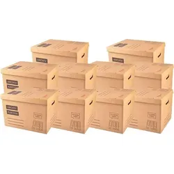 10x Archivkarton Aufbewahrungskarton für Umzüge - Archivschachteln: Praktisches Set mit 10 stapelbaren Kartons, ideal für Umzüge, inklusive Beschriftungsfeld und Griff für einfachen Transport.