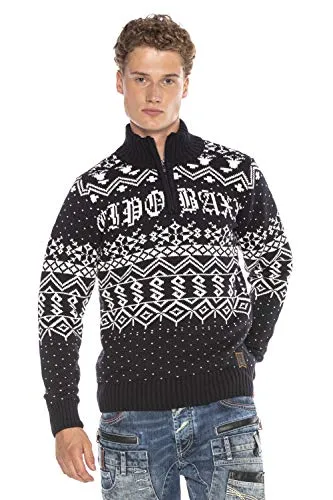 Cipo & Baxx Herren Pullover CP233 Dunkelblau - Pullover & Strickjacken für Herren, stylischer Strickpullover im modernen Design, perfekt für Freizeit und coole Streetwear-Outfits.