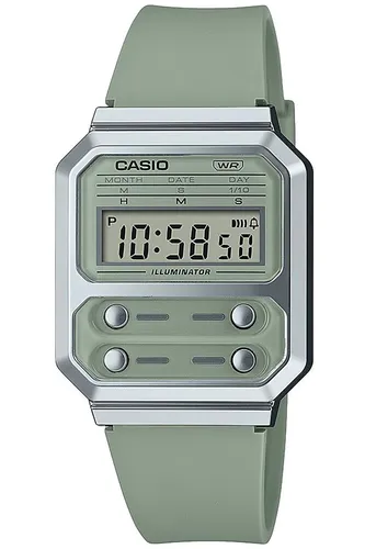 Casio Unisex Quartz Armbanduhr A100WEF-3AEF - Stylische Armbanduhr mit 33mm Gehäuse, grünem Zifferblatt und robustem Kunststoffarmband - ideal für modebewusste Herren.