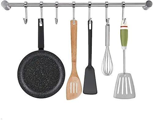 LYTIVAGEN Küche Hakenleiste Edelstahl Küchenleiste Küchenreling Hängeleiste mit beweglichen 7 Haken Küchenhelfer Küchenstange mit Haken Hängeleiste Küchenutensilienhalter für Küche Bad Wohnzimmer