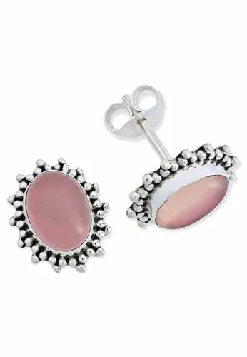 Ohrstecker 925 Silber Rosenquarz rosa Stein Edelstein Ohrringe echt Silber Damen Sterling Silber Stecker Geschenk(MOS-054-07)