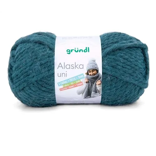 Gründl Alaska uni Wolle zum Stricken aus 80% Polyacryl, 20% Wolle, dicke Wolle 100 g, petrol