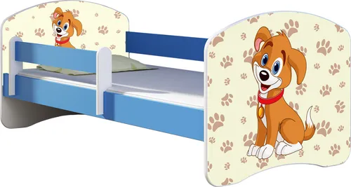 ACMA Kinderbett 180x80 cm Blau mit Matratze & Lattenrost – Personalisierbares Jugendbett mit Rausfallschutz