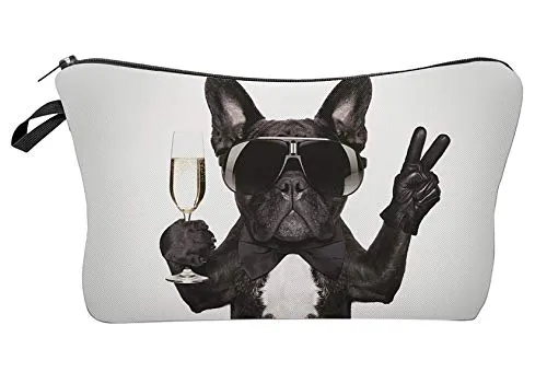 Modische Kulturtasche Kosmetikbeutel Schminktasche Make-Up Bag Kulturbeutel Wasserabweisend Originelle Print-Motive für Reisen, Urlaub und Alltag (French Glamour Bulldog)